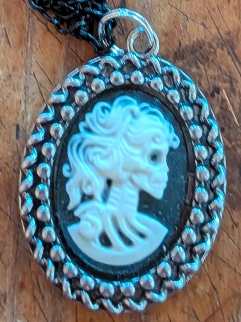 Gothic Skeleton Cameo Necklace on Black Chain